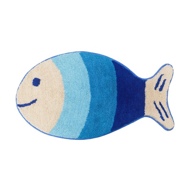Små fiskar flockar barns tecknade golvmatta, badrum Colorful little blue fish
