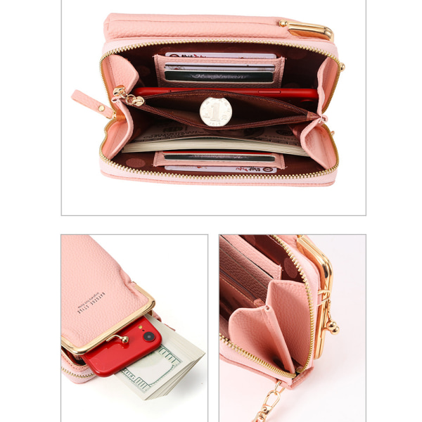 Vertikal plånbok för damer, dragkedja med stor kapacitet mellan längd Pink