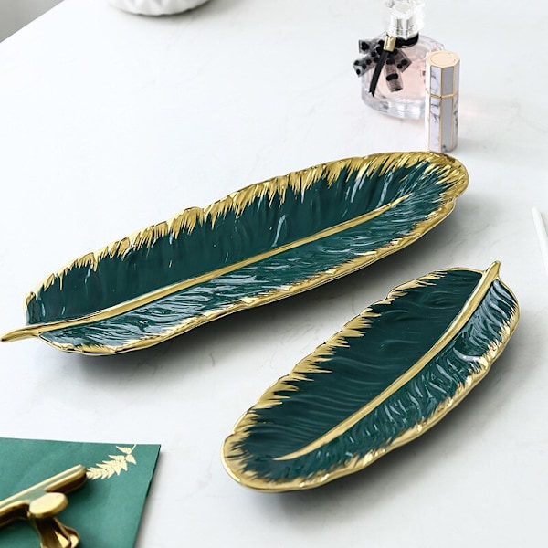 Nordic Style Lövform Keramikbricka Oval Metall Guld Snack