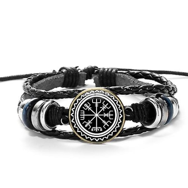 Vintage Viking Compass Läderarmband med norrländska runor