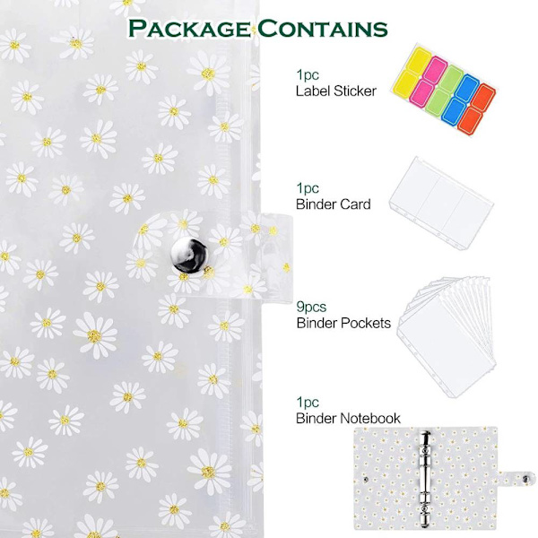 12st A6 Daisy Binder Handbok, Notebook Budget Pärm Transparent