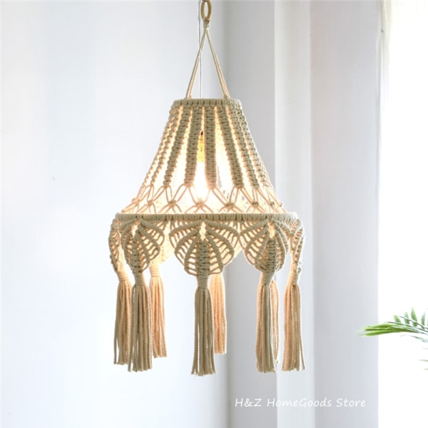 Bohemisk handgjord vävd lampskärm Macrame vägghängande lampa