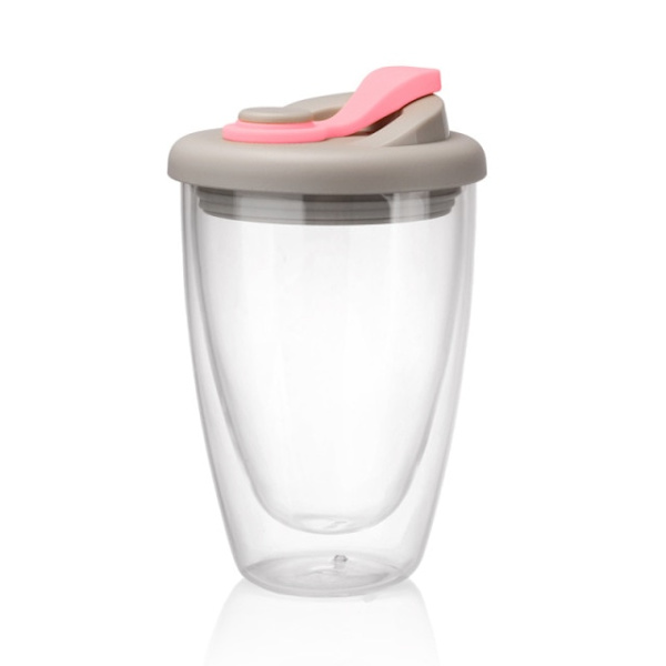 Rosa 450ml Dubbelglas kaffekopp Läcksäker kopp