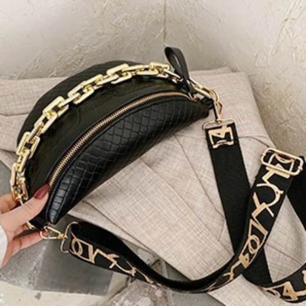 Tjock kedja Högkvalitativ Messenger Chest Bag, Rutig PU Black