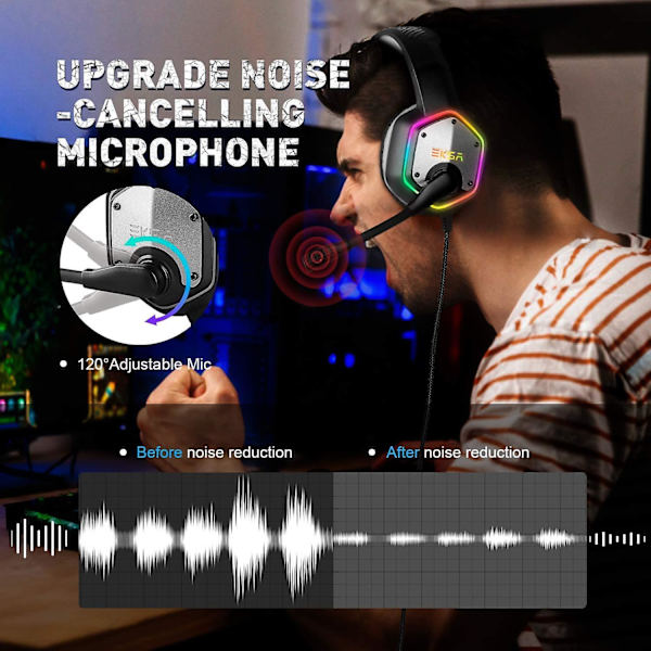 EKSA USB Gaming Headset, 7.1 Surround Sound Gaming Headset,