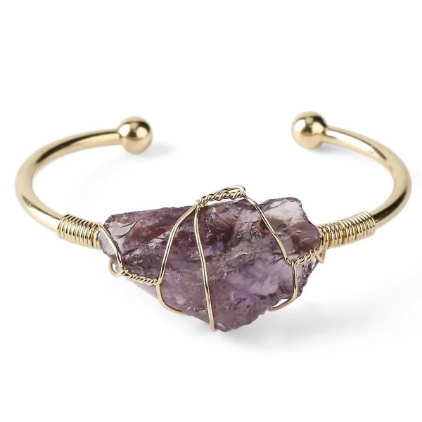 Natursten Wire Wrap Oregelbunden Crystal Quartz Cuff Koppar