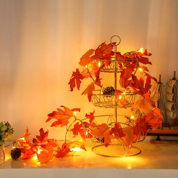 Simulering Led Maple Leaf Rattan Light String, Halloween Orange