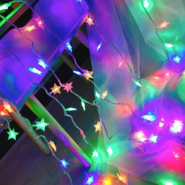 Romantiska bröllopslyktor, LED-pärlemorskimrande Pentagram-batteri Colorful 1.5 meters 10 lights