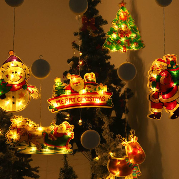 LED-julfönsterklistermärke Sucker Lights, Santa Älg Bells Colorful merry christmas