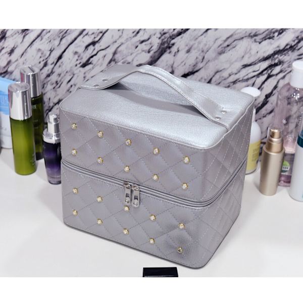 Kosmetisk väska Kvinnor PU Läder Rhinestone Makeup Väskor Resor