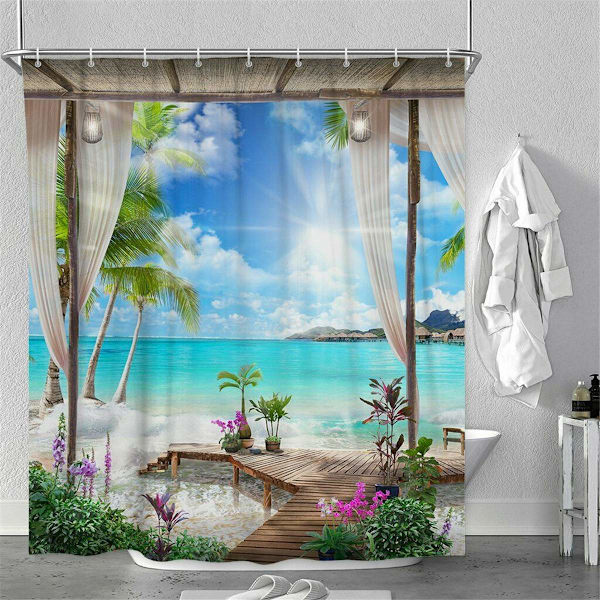 3D Sunny Beach printed duschdraperi Set Sea Scenery Bath