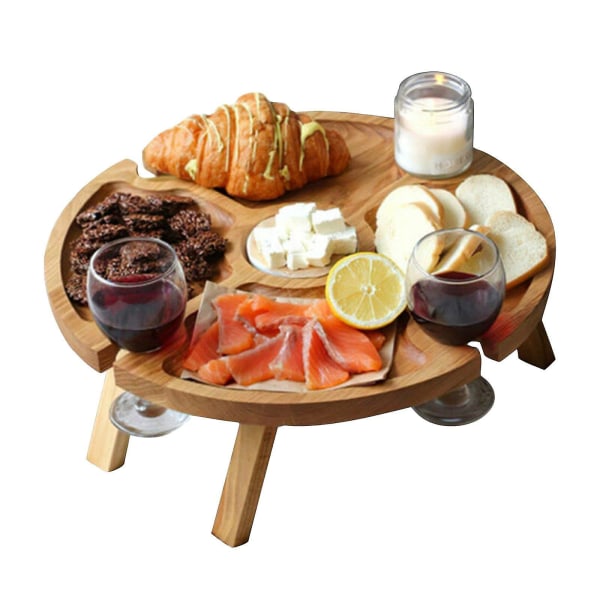 Träfällbart picknickbord, vinglashållare, mini
