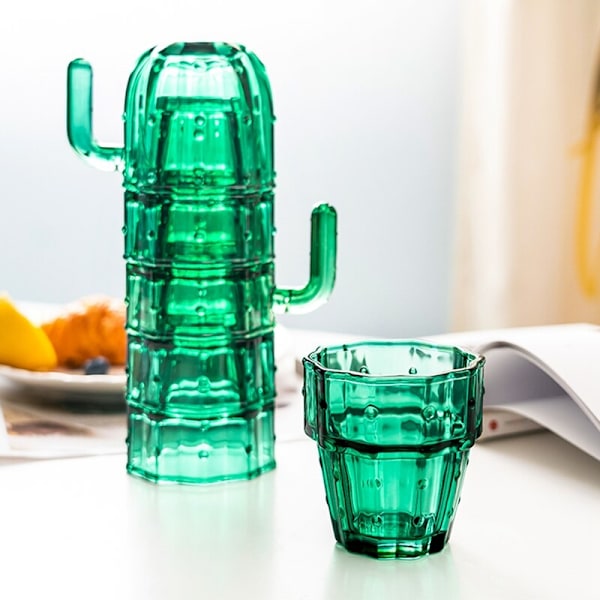 Cactus Stacking Glas Cup Set Gröna Glasögon Juice Coffee