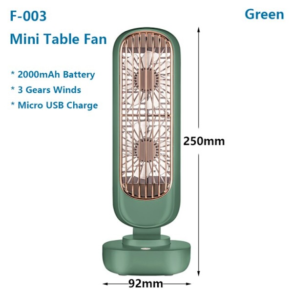 Mini stativfläkt med 2000mAh batteri USB port Dubbla blad