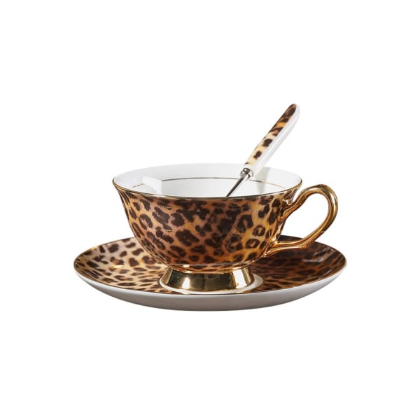 Klassiskt leopardmönster ben Kina kaffekopp fat engelska
