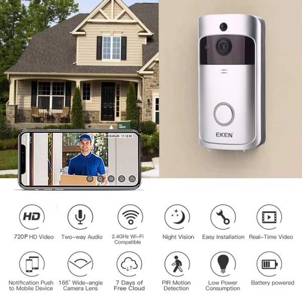 Smart WiFi Video Dörrklocka Kamera Visuell Intercom Med Klocka