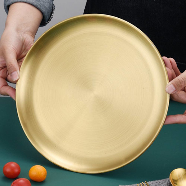304 rostfritt stål rund bricka, fruktfat tårtfat Silver 34cm