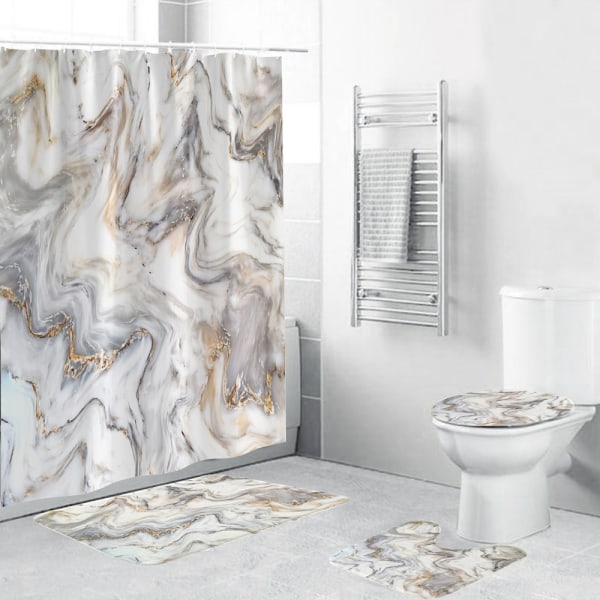 4 delar marmor bläck textur duschdraperi, mjukt badrum