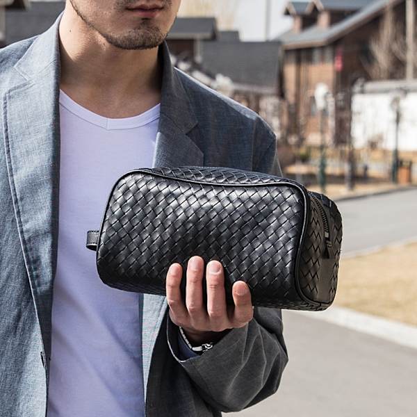 Ko äkta läder män Clutch vävning stor kapacitet dragkedja