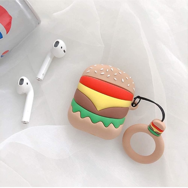 Söt Burger Airpods cover, 3d tecknad miniväska med finger