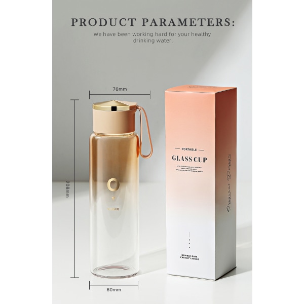 Lyxiga Gradient Colors Glas vattenflaska 400ml Portable Tea