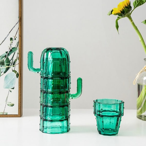 Cactus Stacking Glas Cup Set Gröna Glasögon Juice Coffee