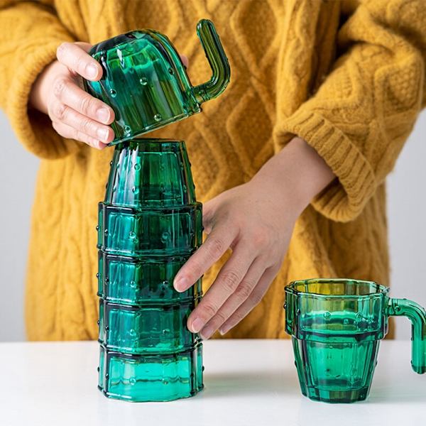 Cactus Stacking Glas Cup Set Gröna Glasögon Juice Coffee