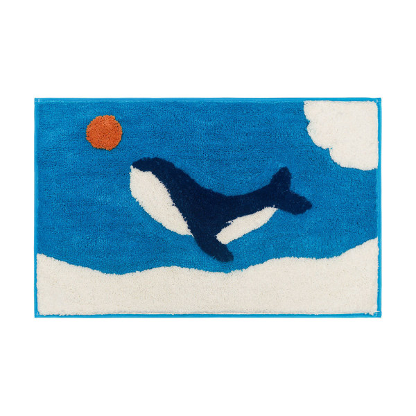 Små fiskar flockar barns tecknade golvmatta, badrum Colorful blue-bottomed dolphin