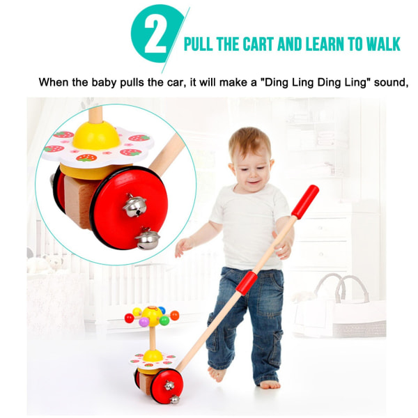 Trä Push Pull Activity Walking Toy Småbarn 18 månader till