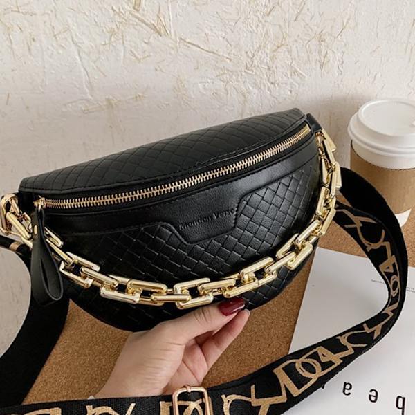 Tjock kedja Högkvalitativ Messenger Chest Bag, Rutig PU Black