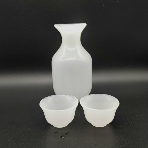 5 st Glas Jade Vinkopp Vit Keramik Set|Gammal