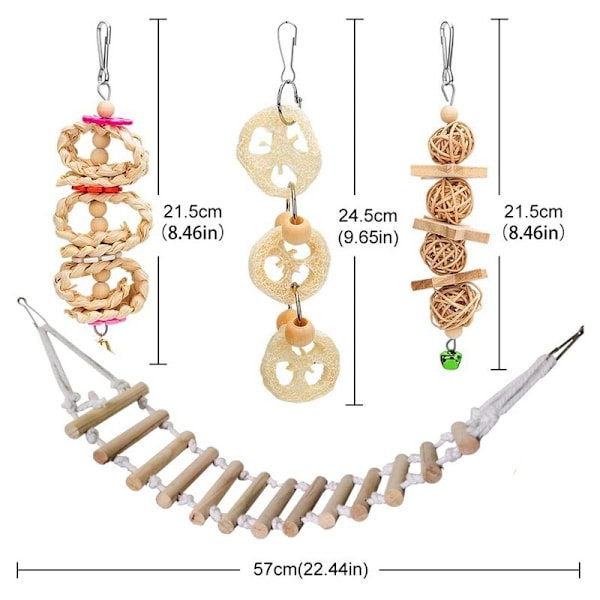 8 förpackningar Bird Parrot Swing Hängande leksak, Natural Wood Bell Bird