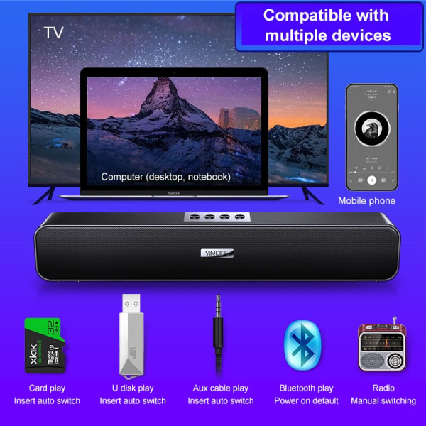 LED TV Sound Bar Trådlös Bluetooth -högtalare hemmabio