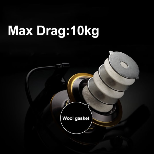 Fiskrulle HE 1000-serien Max Drag 10kg Metal Line Cup