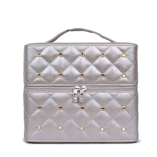 Kosmetisk väska Kvinnor PU Läder Rhinestone Makeup Väskor Resor