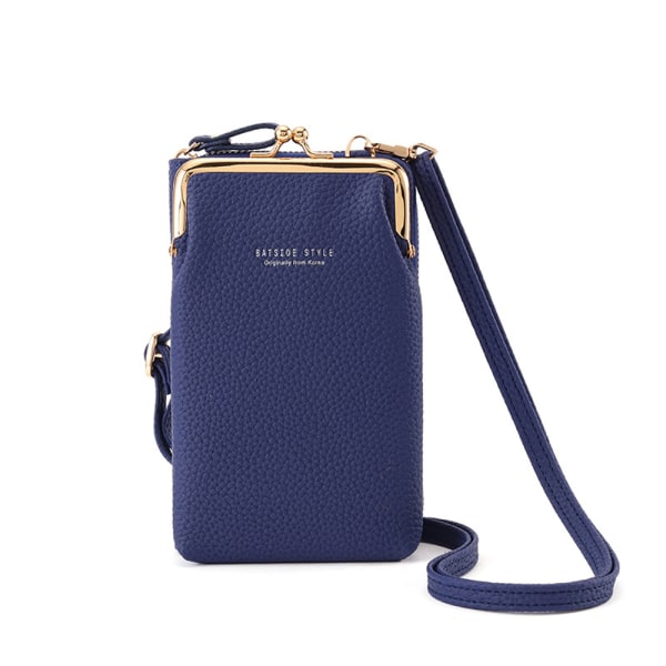 Vertikal plånbok för damer, dragkedja med stor kapacitet mellan längd Navy blue