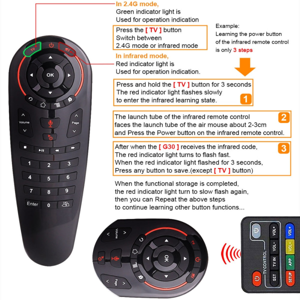 G30 Air Mouse Röststyrning Fjärrkontroll 2.4G trådlös 33 nycklar IR