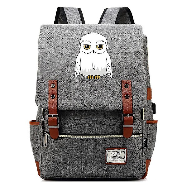 Owl Teenagers Skolväska USB Fritidsryggsäck (Grå)