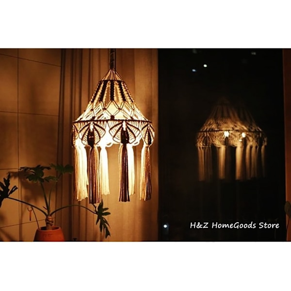 Bohemisk handgjord vävd lampskärm Macrame vägghängande lampa