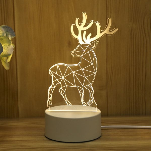 3D tecknad nattlampa, led sänglampa DIY akrylpresent White Sika deer