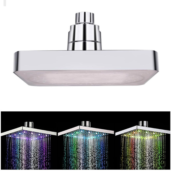 Färgglada LED fyrkantiga regnduschhuvud Spary Light Water