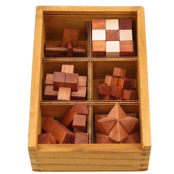 6st/ set Klassiskt träpussel Mind Brain Teasers Burr