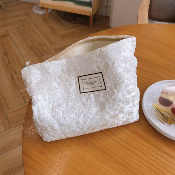 Retro broderad kosmetisk väska Stor sminkväska Organizer