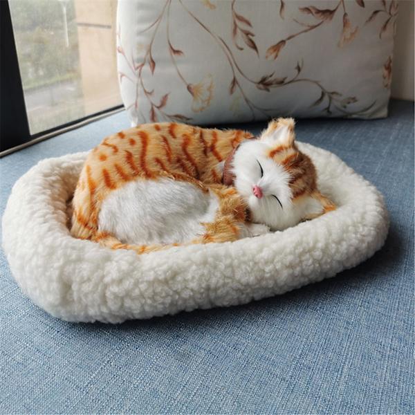 Realistisk sovplyschleksak Andande katt lurvig hund fylld