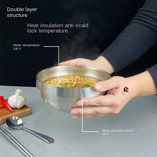 Rostfritt stål isolerad kall nudelskål, koreansk stor Silver noodle bowl 21cm