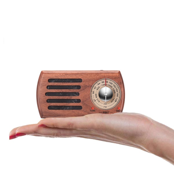 Bärbar ficka AM FM-radio Retro valnötsträbatteri