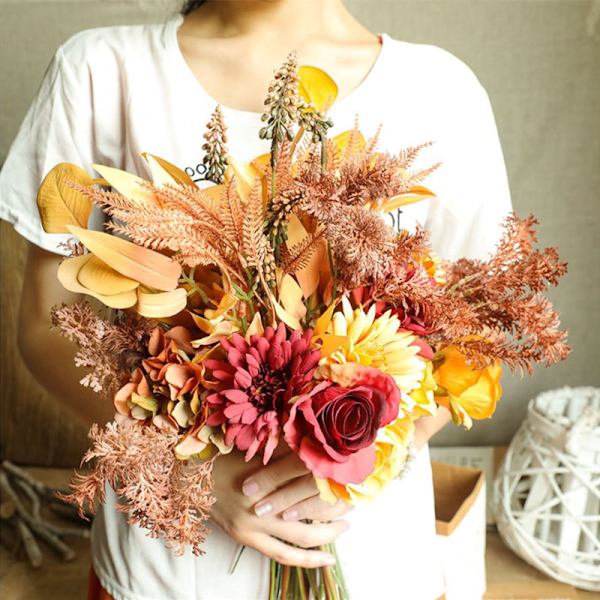 Gerbera Daisy konstgjorda blommor bukett högkvalitativ höst