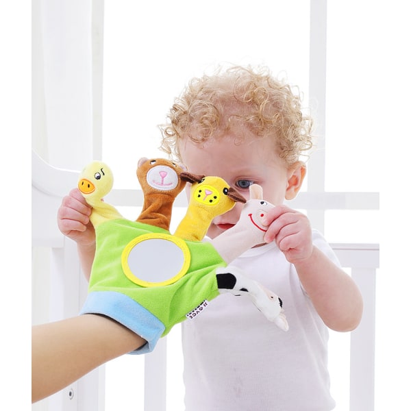 Baby handdocka tecknad djur plysch leksak tyg finger