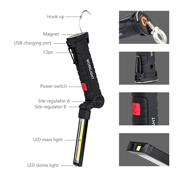 Liten storlek flexibel COB LED-ficklampa 5 lägen campingtält