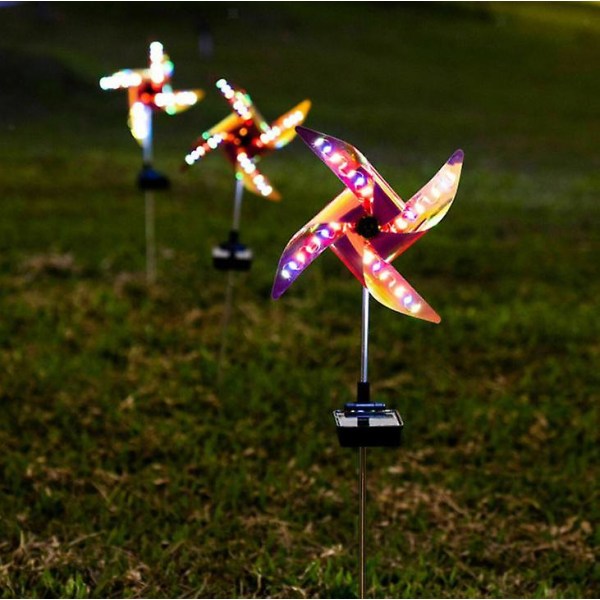 Solar Spinner Multi-color Led-belysning, gräsmatta prydnad vind